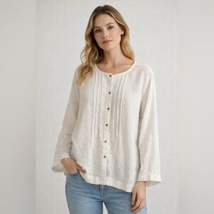 Klean White Linen Button Down Long Sleeve Shirt Blouse